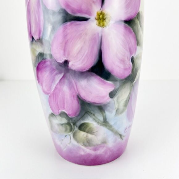 International Porcelain Art Teachers Hand Painted Pink Flowers Floral Vase - Picture 7 of 12